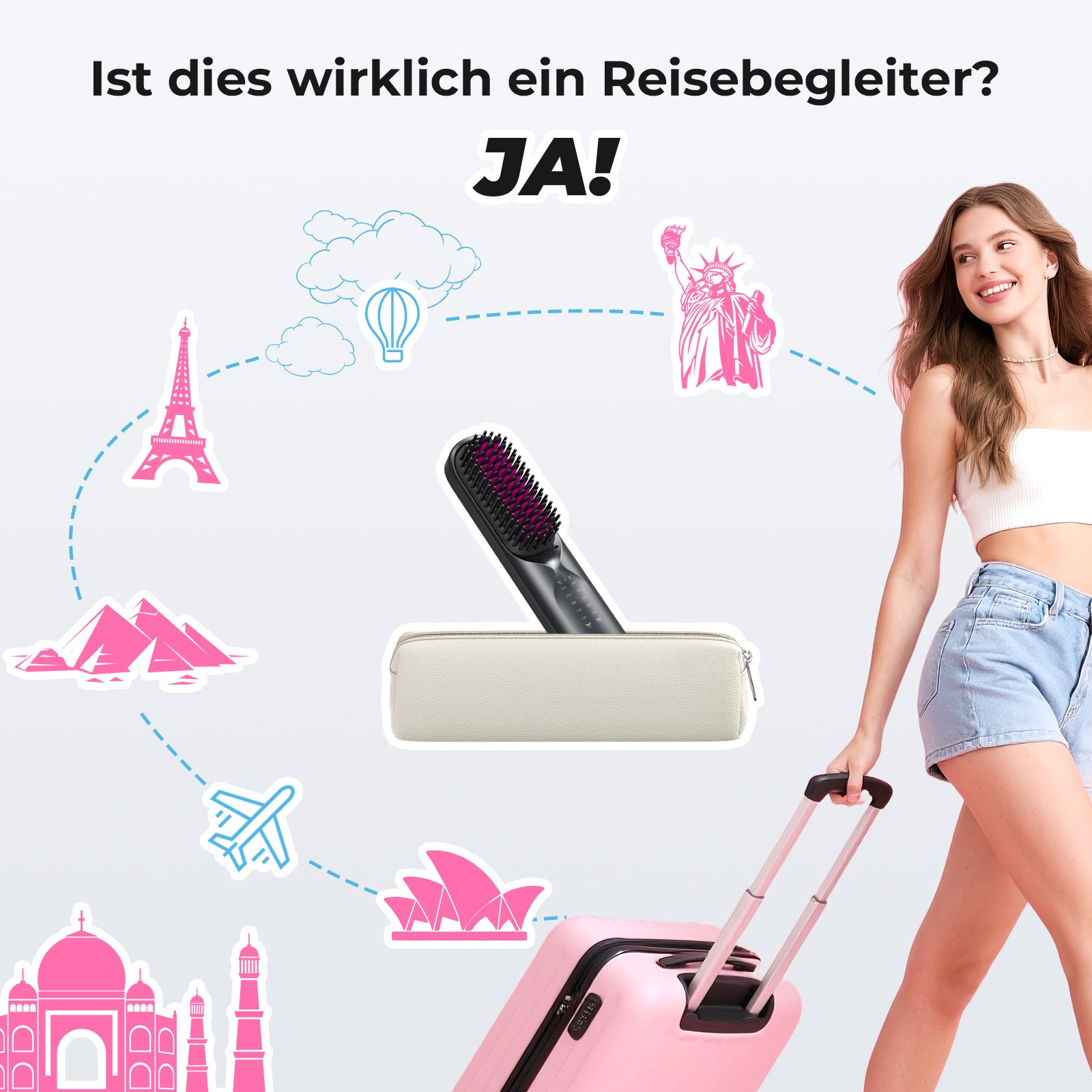 Bopcal Glättbürste Kabellos 10000mAh, 3 in 1 Haarglätter Bürste mit Millionen Negative Ionen, Wiederaufladbar Glättungsbürste für Reise, 6 Wärmestufen, Verhindert Haarziehen, Glättet Schneller,Schwarz