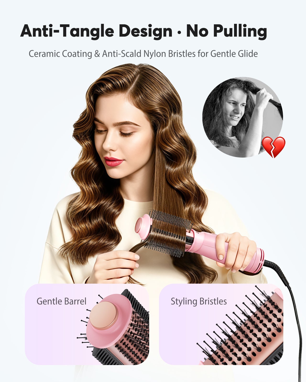 Dual Voltage Travel Blow Dryer Brush, Mini Hair Dryer Brush with Auto 100β240V, EU/UK Plug Ready, 4-in-1 Compact Hot Air Brush Lightweight, Ionic for Smooth & Voluminous Hair Anywhere