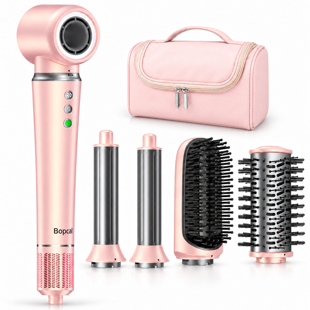Bopcal 5-in-1 Styling with Travel Bag,Ionic Dryer Brush & Auto Curler 1200W High-Speed Airflow | 500M Ions | 5 Attachments | Blowout, Curl, Smooth & Volumize for Everyday Styling