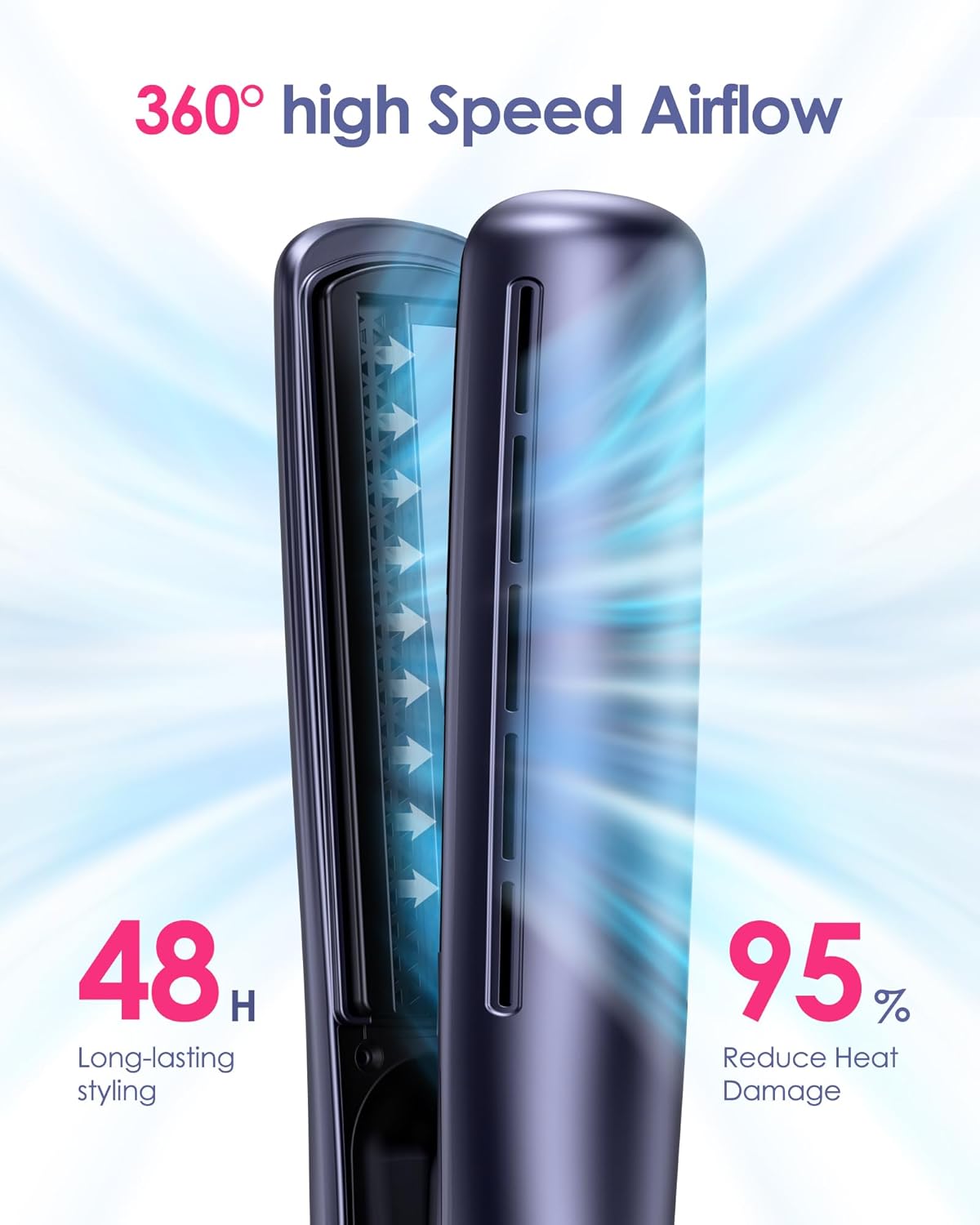 Airflow Styler Pro Flat Iron - 3-in-1 Hair Straightener & Curler with 360° Cooling Airvents