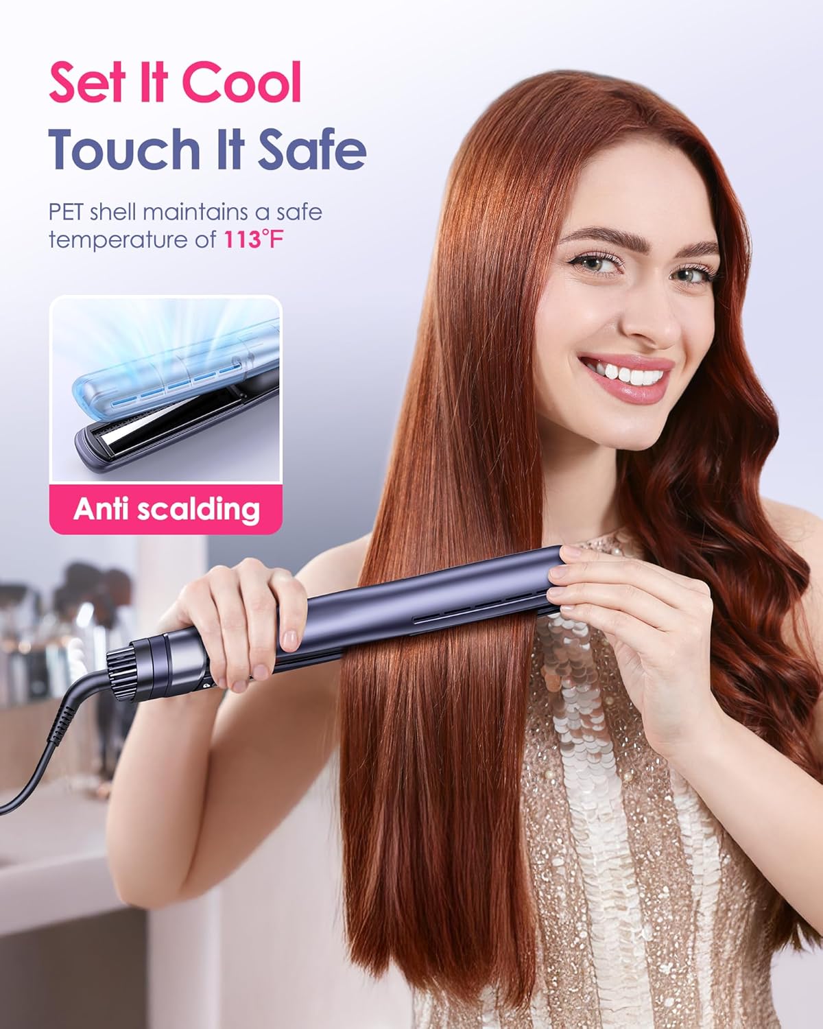 Airflow Styler Pro Flat Iron - 3-in-1 Hair Straightener & Curler with 360° Cooling Airvents