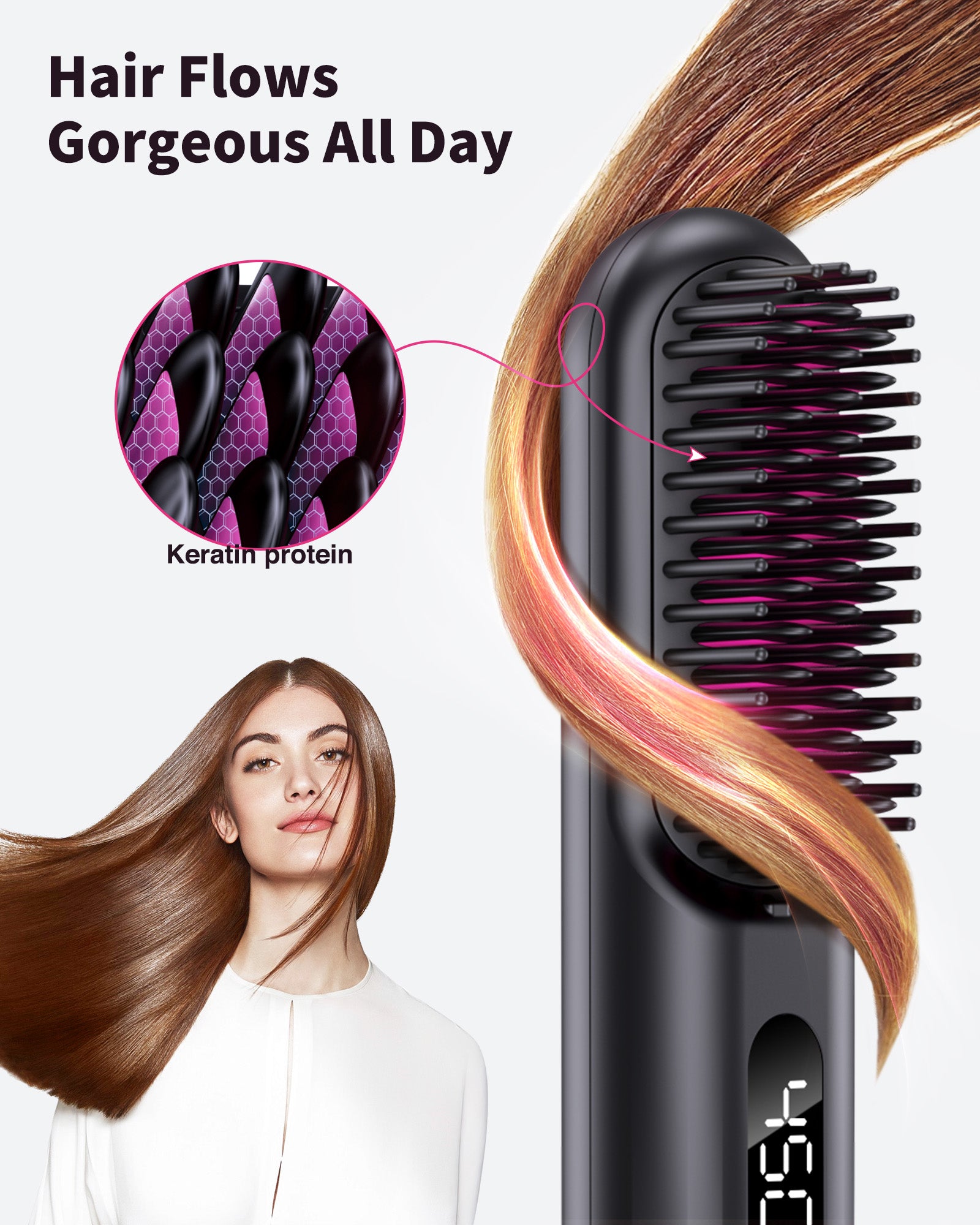 Bopcal Pocket Cordless Hair Straightener Brush (Black)