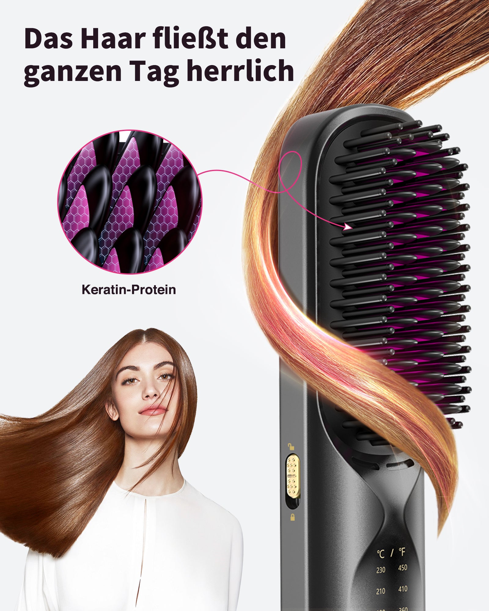 Bopcal Glättbürste Kabellos 10000mAh, 3 in 1 Haarglätter Bürste mit Millionen Negative Ionen, Wiederaufladbar Glättungsbürste für Reise, 6 Wärmestufen, Verhindert Haarziehen, Glättet Schneller,Schwarz