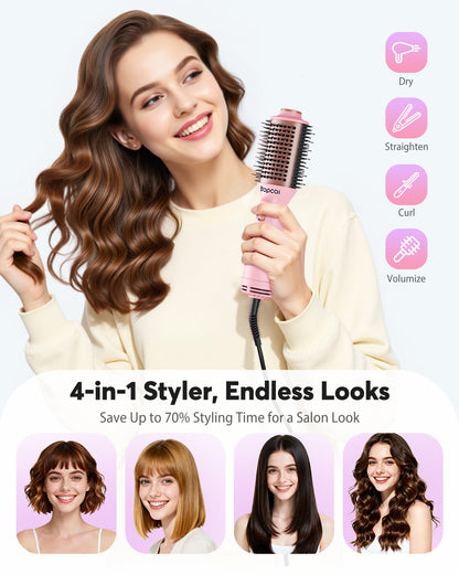 Dual Voltage Travel Blow Dryer Brush, Mini Hair Dryer Brush with Auto 100–240V, EU/UK Plug Ready, 4-in-1 Compact Hot Air Brush Lightweight, Ionic for Smooth & Voluminous Hair Anywhere