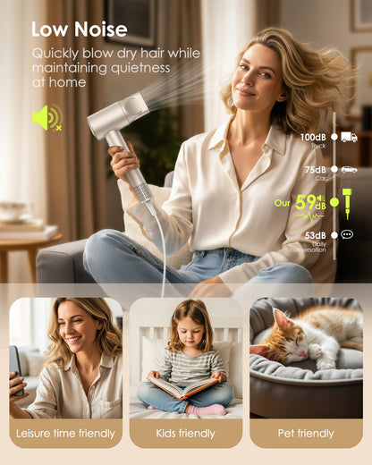 Hair Dryer, 160,000 RPM High-Speed Ionic Blow Dryer with Diffuser for Women, 1500W fast-drying hairdryer with 500M negative ions, low-noise compact design, and concentrator for home, gym, or travel