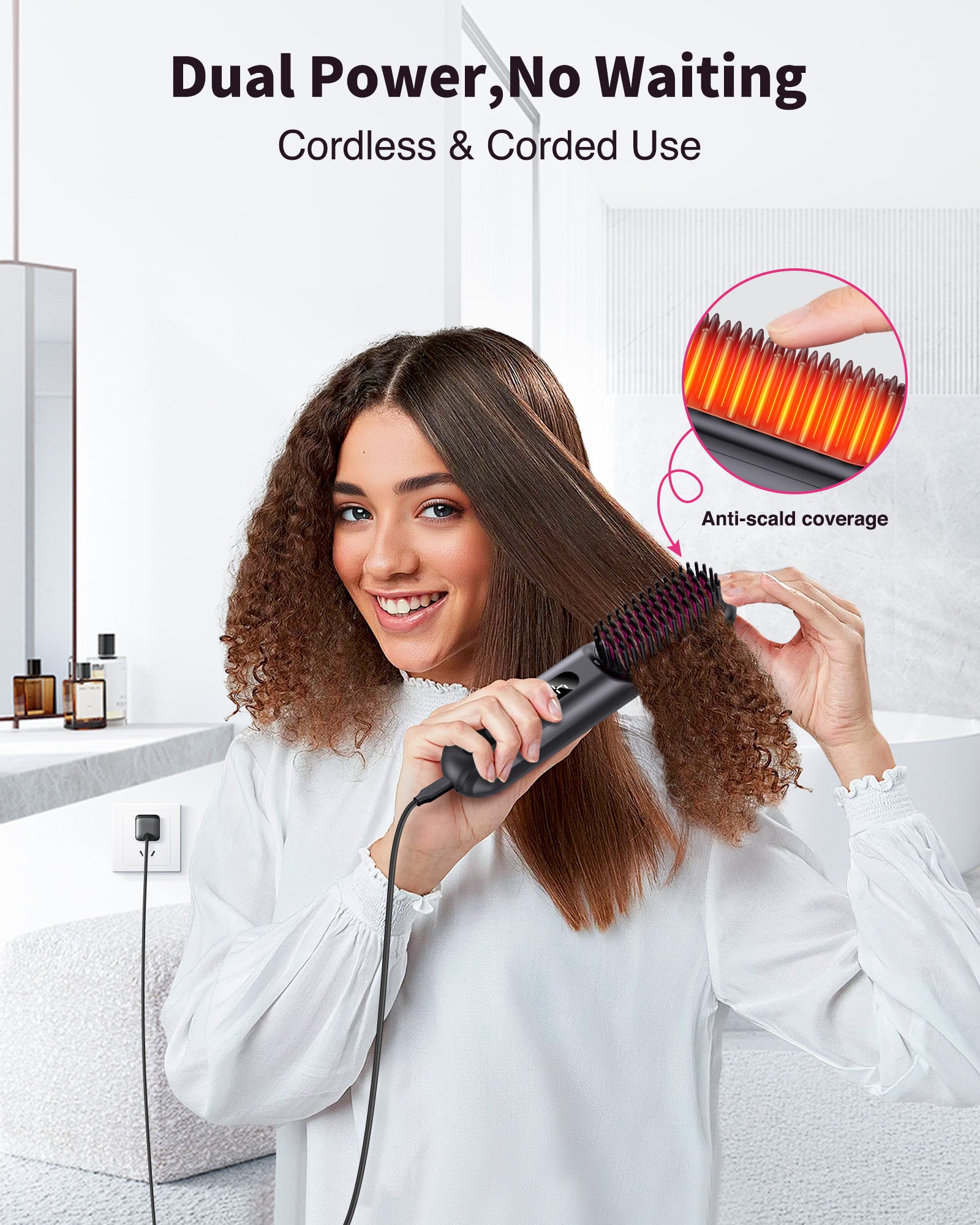 Bopcal Pocket Cordless Hair Straightener Brush (Black)