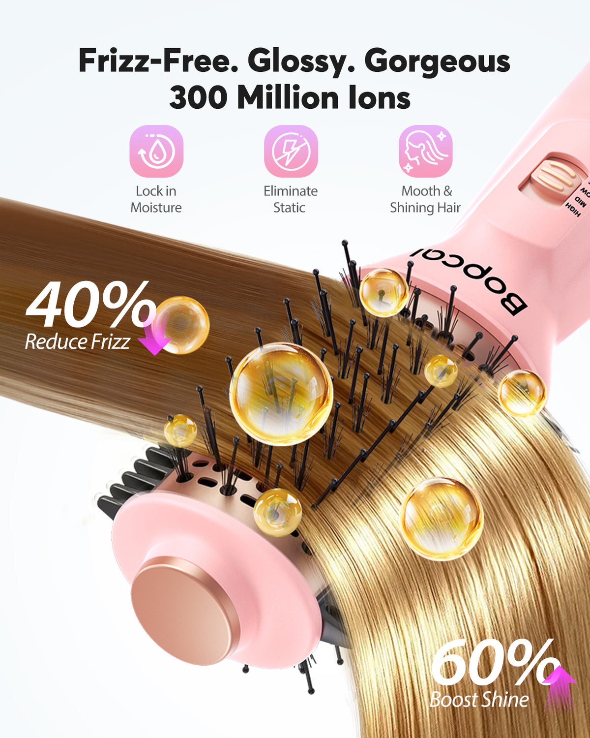 Bopcal Mini Travel Hair Dryer Brush, Dual Voltage Blow Dryer Brush in One (M-Pink) | 100-240V Hot Air Styler Europe Travel Essentials for Women, 2 Inch Portable Blowout Styling with EU and UK Plug