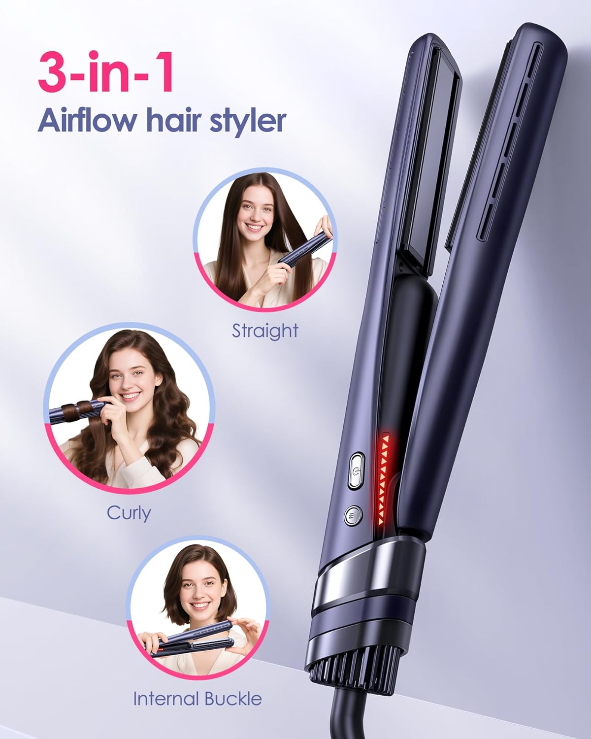 Airflow Styler Pro Flat Iron - 3-in-1 Hair Straightener & Curler with 360° Cooling Airvents