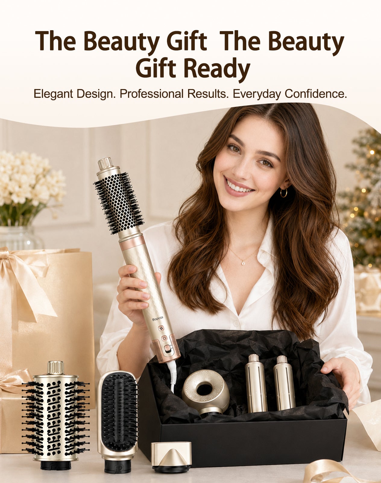 opcal 7-in-1 Air Styler & Hair Dryer Brush, 170,000 RPM High-Speed Multi Styler with Auto Wrap Curlers, Ionic Blow Dryer Brush, Volumizing & Smoothing Brushes for Fast Drying, Curls & Salon Blowouts